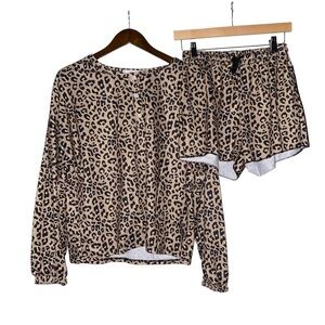 Free Style Animal Print Women 2pcs Short Sleep Set‎ Loungewear Warm Cotton Blend